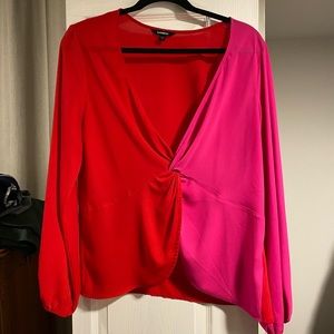 Red and pink tie detail blouse